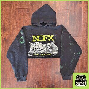 Vintage Y2K NOFX The Decline Hoodie Custom Cropped Paint Splatter XL Black Punk